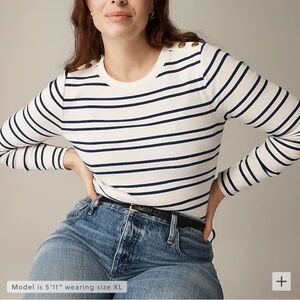 J CREW brand new Long sleeve crew neck T-shirt w/ buttons in stripe